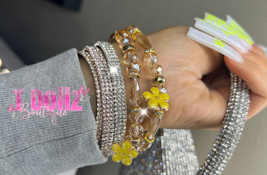 Yellow Flower Beaded Bracelet