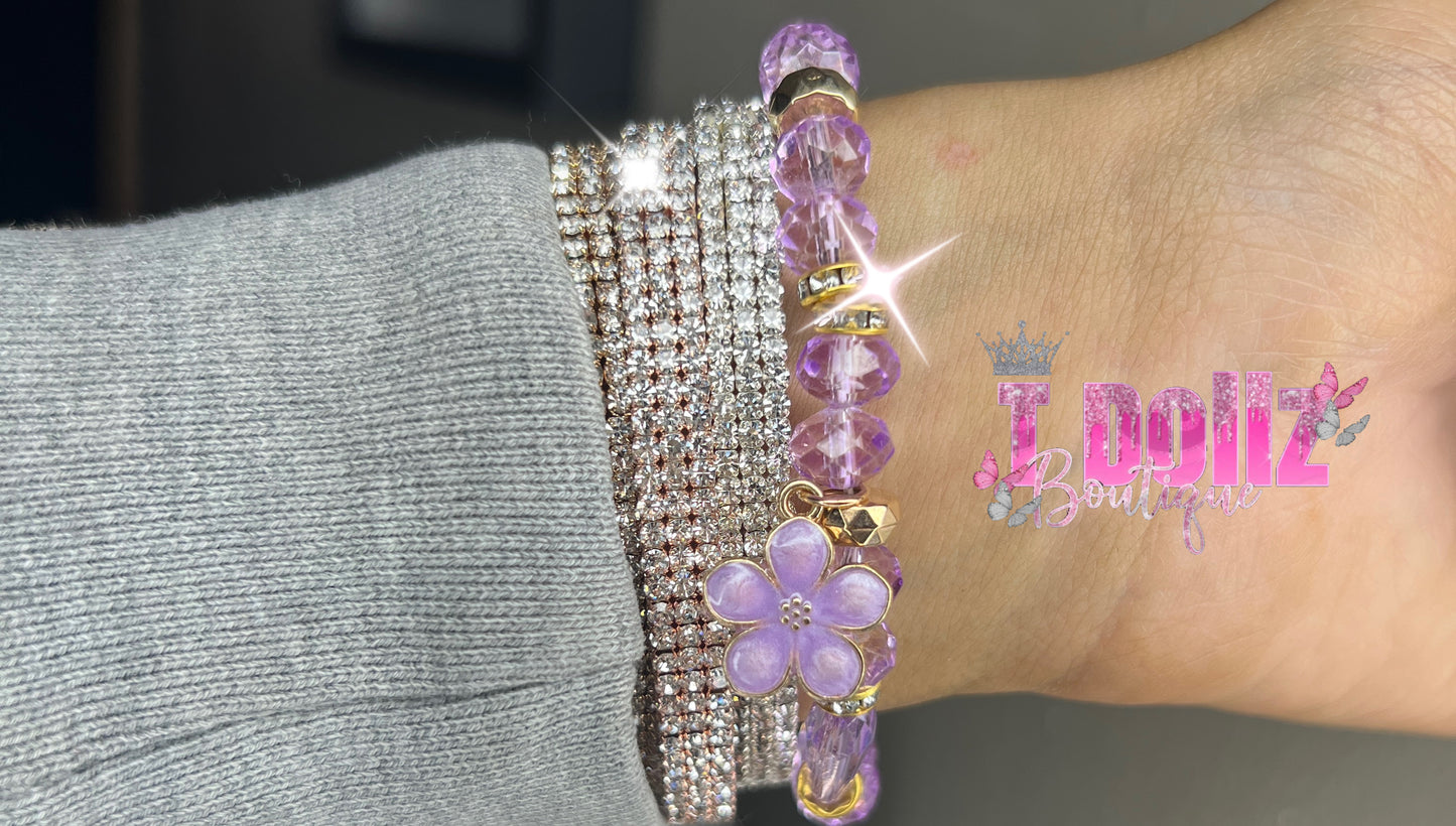 Purple Flower Beaded Bracelet